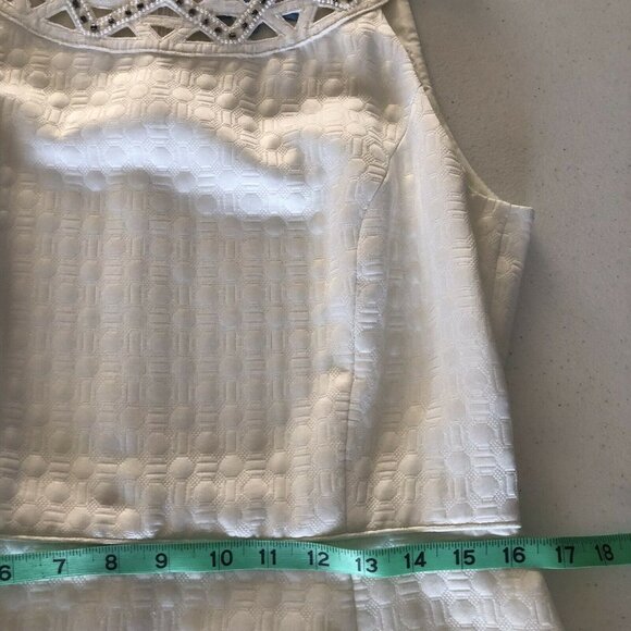 Antonio Melani Women's Size 10 Ivory Sheath Lined Dress Lattice Beaded Neckline - Picture 9 of 12